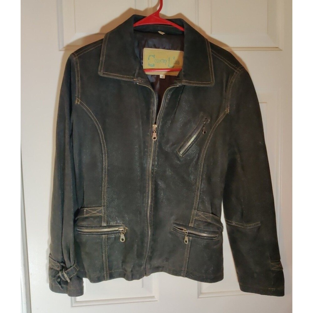 VINTAGE LLOYD ELLIOT'S COUNTRY CLUB WOMEN Sz M  BLACK Suede JACKET Rockabilly